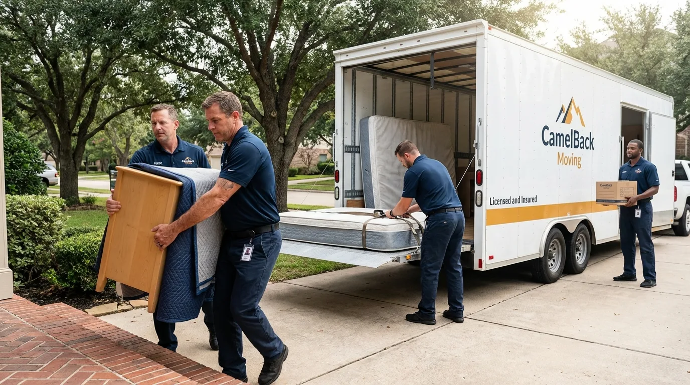 Crew loading residential truck for cross-state move from Oxnard, CA