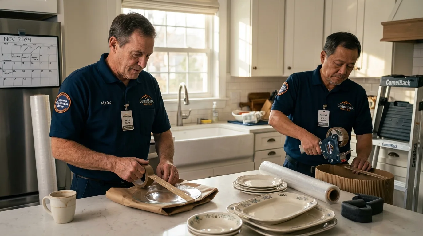 Professional crew packing kitchen dishware in Oxnard, CA